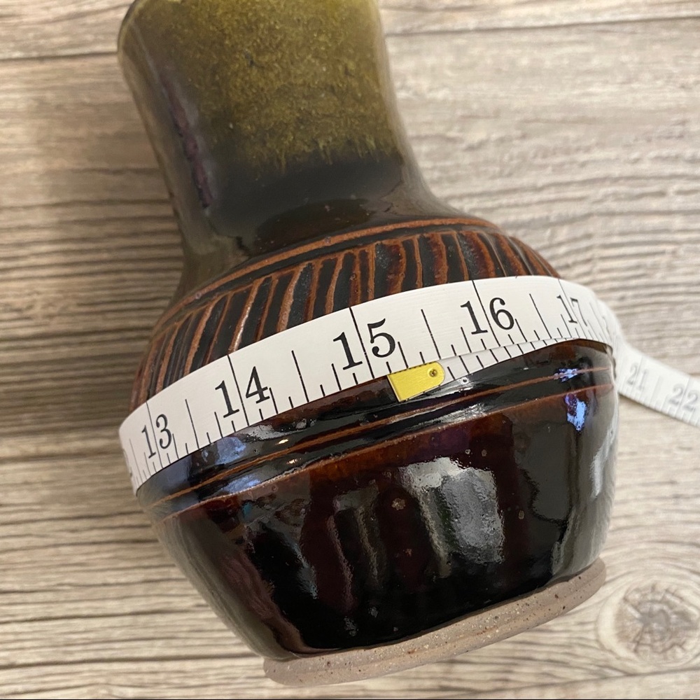 Glazed pottery vase in brown and mossy green - Picture 12 of 15